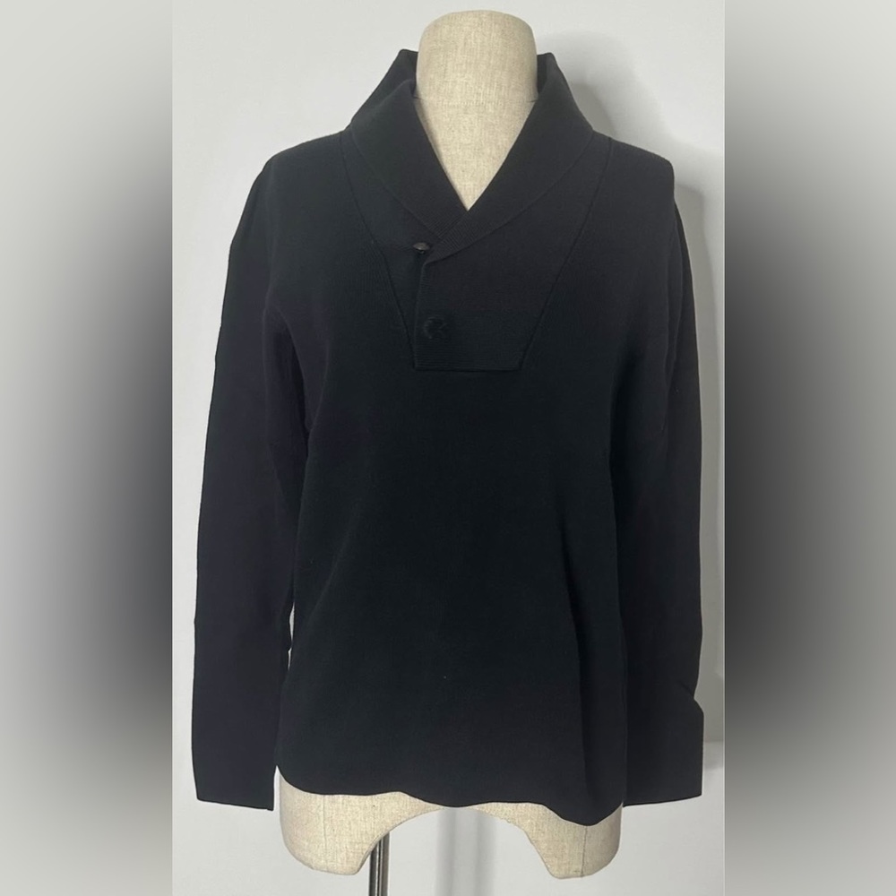Pure Edition by IKKS: Black Textured Shawl Collar Sweater